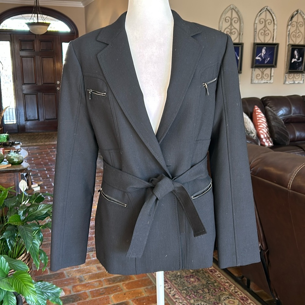 Body by Victoria black zipper pocket tie waist blazer sz10